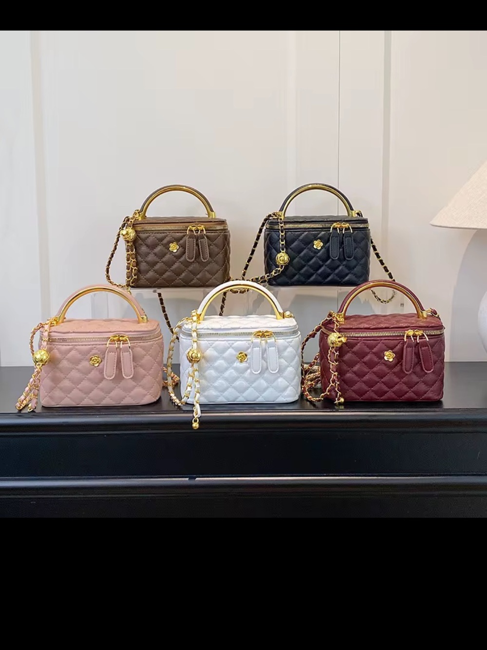 Quilted Top-Handle Crossbody Bag - Pink, White, Red, Black, Brown, Tan
